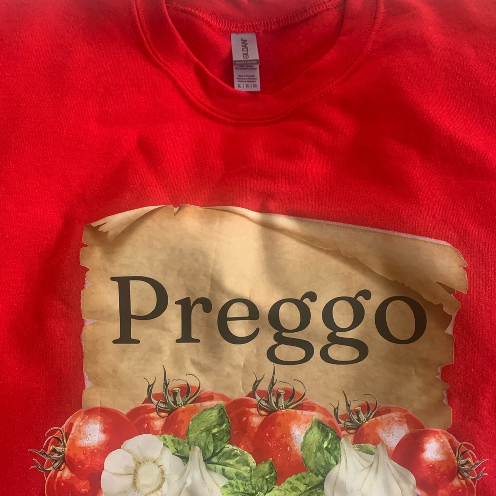 Gildan Women's Red Sweatshirt Preggo Pregnant Announcement